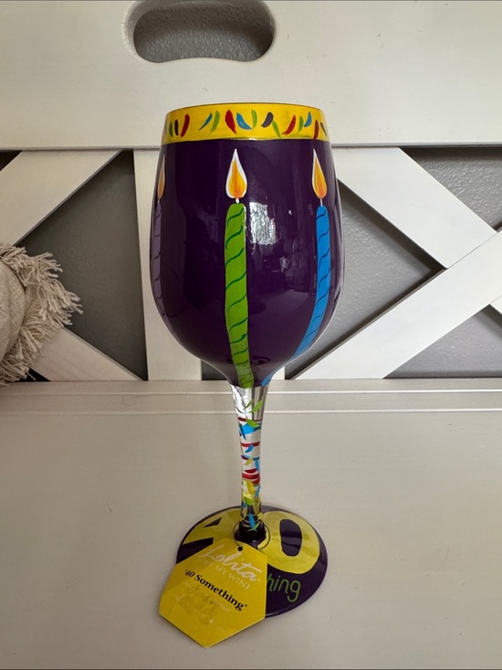 Lolita Other - Lolita Purple Hand-Painted Wine Glass with Colorful Candle Design